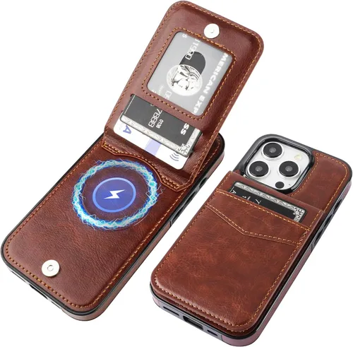 Vista 24 de KIHUWEY Compatible con iPhone 15 Pro Funda Cartera con Soporte para Tarjetas de Crédito, Tapa de Cuero Premium con Cierre Magnético y Soporte, Funda