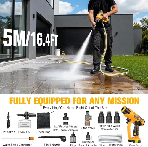 Vista 9 de DIYtoolifz Herramienta de limpieza compatible con batería DeWalt de 20 V, 2.2 libras, con manguera de 16.4 pies y boquilla 6 en 1 + accesorio