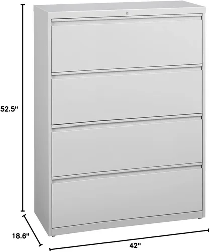 Vista 2 de Lorell Lima lateral de 4 cajones, 42 x 18-5/8 x 52-1/2 pulgadas, gris