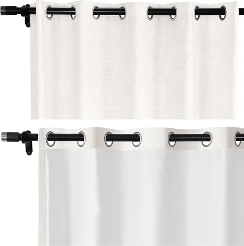 Vista 2 de Fcosie Cortinas opacas de lino de 50 pulgadas de ancho x 63 pulgadas de largo, paneles de cortina con ojales para sala de estar, dormitorio, baño