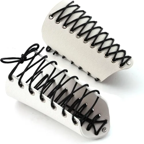 Vista 19 de MILAKOO 2 unids hombre negro cuero ancho guantelete pulsera de sujeción brazo armadura brazalete ajustable