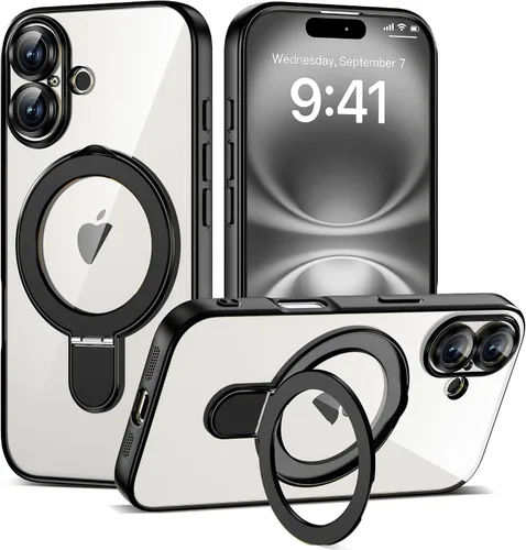 Vista 22 de Funda compatible con iPhone 12 con soporte de anillo magnético invisible [compatible con Mag-Safe] [Protector completo de lente de cámara] Funda