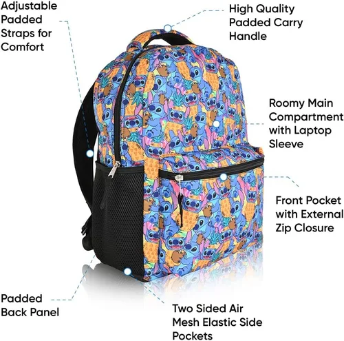 Vista 4 de Disney Mochila Lilo and Stitch Niñas Niños Adolescentes y Adultos Producto oficial Azul claro talla única Mochilas tradicionales
