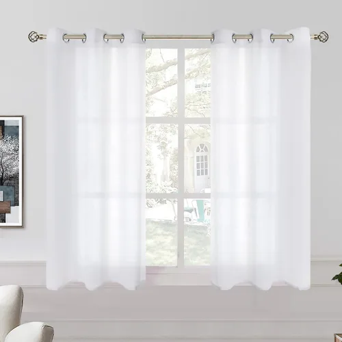 Vista 16 de BGment Cortinas cortas de lino transparente de 40 pulgadas para cafetería, con ojales, filtrado de luz, semitransparentes para ventanas pequeñas