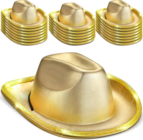 Vista 7 de Tisancy Paquete de 20 sombreros de vaquera con luces LED intermitentes para despedida de soltera occidental, boda, novia Negro