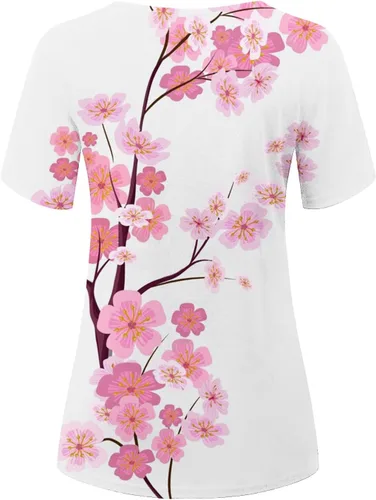Vista 4 de Boho Tops for Women,Womens Crew Neck Basic Shirts Short Sleeve Tunic Tops Casual Trendy Solid Color Tee Shirt