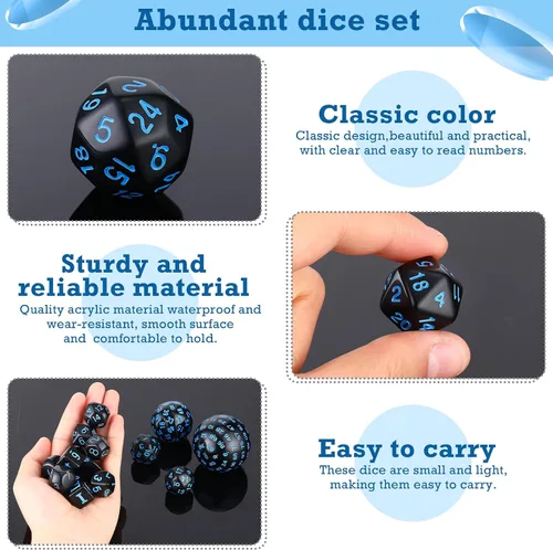 Vista 4 de Civaner Juego completo de 15 dados poliédricos D3-D100 esféricos RPG en negro opaco, 100 lados para juegos de rol, suministros de fiesta