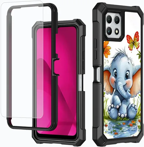 Vista 56 de Funda para T-Mobile Revvl 7 de 6.6 pulgadas con protector de pantalla, policarbonato duro de doble capa resistente y TPU suave a prueba de golpes