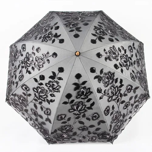 Vista 65 de Honeystore Sombrilla bordada con flor 3D plegable UV con encaje clásico