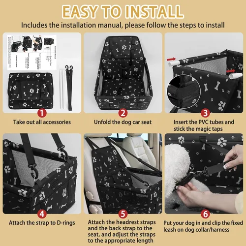 Vista 7 de Asiento de coche para perro, asiento elevador plegable para perro, impermeable, transpirable, bolsa de viaje Oxford para perros pequeños a medianos