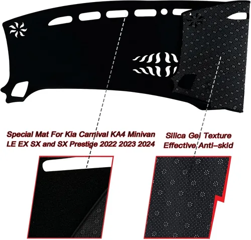 Vista 2 de Protector de tablero de interior para salpicadero Compatible con Kia Carnival KA4 Minivan LE EX SX y SX Prestige 2022 2023 2024 Protector de rayos