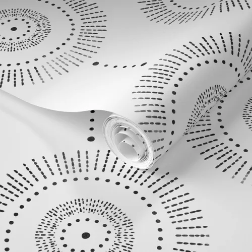 Vista 2 de Spoonflower Removable Wallpaper Swatch - Boho Geometric Watercolor Black Stone Circles Abstract Neutral Custom Pre-Pasted Wallpaper