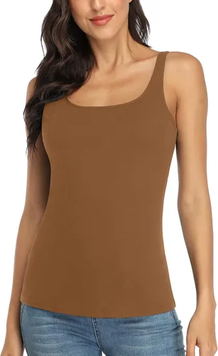 Vista 93 de V FOR CITY Camiseta sin mangas de algodón para mujer con brasier de estante ajustable con correa ancha y tirantes básicos