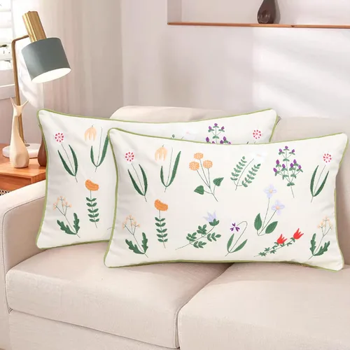 Vista 3 de Juego de 2 fundas de almohada decorativas modernas, abstractas, fundas de cojín de algodón suave y lino de 12 x 20 pulgadas
