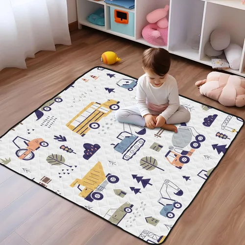 Vista 6 de Construction Vehicles Soft Thick Baby Playmat for Indoor Outdoor Cozy Breathable Playroom Activity Mat for Baby Kids Toddlers Infants, 50'' x 50