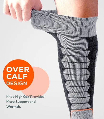 Vista 5 de Calcetines de lana de merino para esquí para hombres, mujeres y jóvenes - Calcetines térmicos de snowboard con amortiguación completa por encima