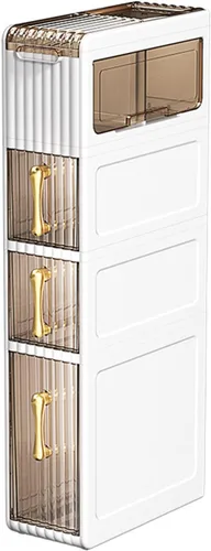 Vista 5 de JATIBOSH Estante de almacenamiento para inodoro y inodoro, gabinete lateral estrecho, estante para hendiduras de inodoro con ruedas, organizador