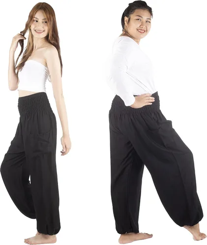 Vista 6 de Boho Pants Pantalones harén fluidos de 2 bolsillos para mujer, para yoga, viajes, ropa hippie