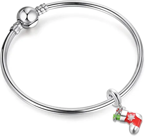 Vista 3 de QeenseKc Muñeco de nieve de Navidad, elfo, ciervo, dulce pan de jengibre, abalorio de invierno para pulsera Pandora