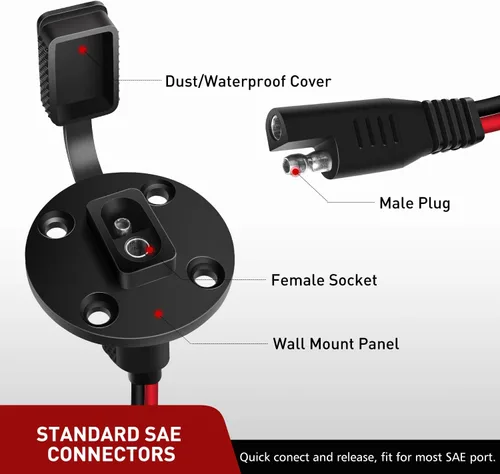 Vista 2 de Nilight Paquete de 2 conectores de enchufe de alimentación SAE de 12 AWG, puerto de pared lateral, conexión rápida, conector de montaje empotrado
