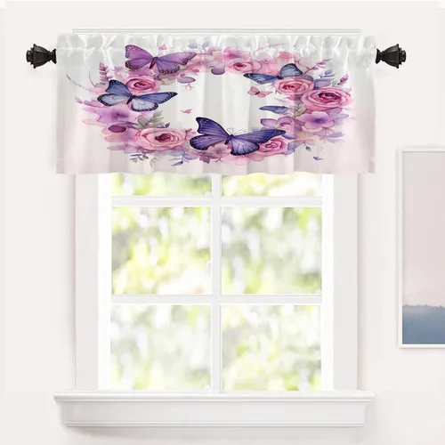 Vista 10 de Shrahala Abstract Colorful Blackout Curtain Tiers, Modern Ative Kitchen Valance Light Blocking Tier Drapes with Rod Pocket, 2 Pack 26 X 24 in