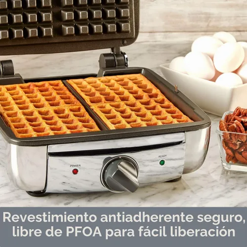 Vista 6 de Waflera belga All-Clad 99011GT de acero inoxidable con 7 ajustes de tostado, NOtamaño, Plateado