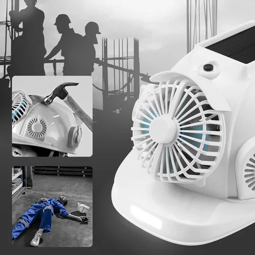 Vista 4 de Casco duro para construcción, casco de seguridad de ventilador solar, casco de trabajo de enfriamiento rápido con 6 ventiladores solares y luz