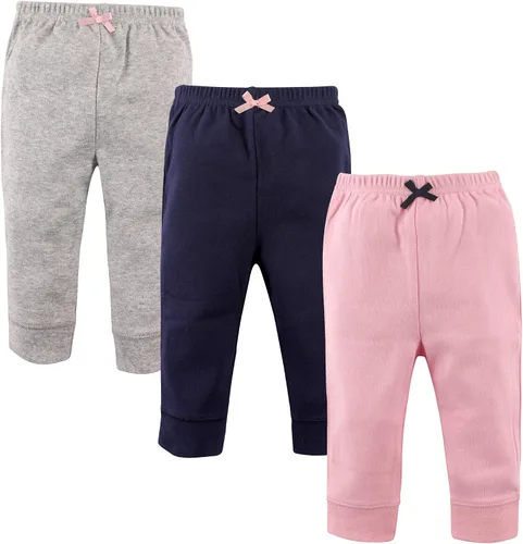 Vista 4 de Luvable Friends Pantalones de algodón para bebé niño Rayas negras paquete de 4