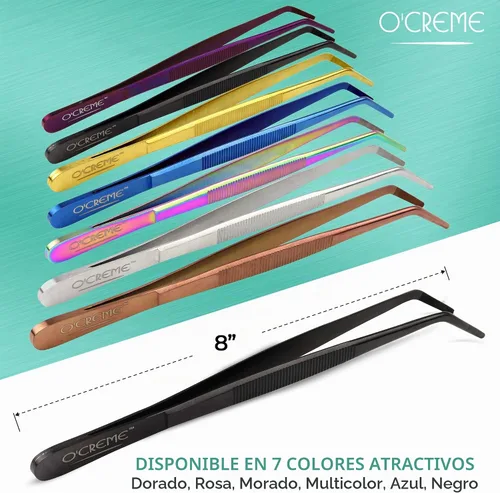 Vista 4 de O'Creme Pinzas de acero inoxidable de precisión para cocina culinaria de 8 pulgadas (8 pulgadas curvas, negro)