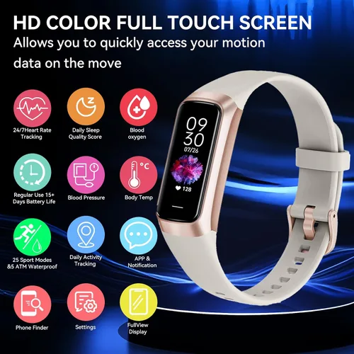 Vista 2 de Fitness Tracker with 24/7 Heart Rate, Blood Oxygen Blood Pressure Sleep Monitor,20+ Sports Modes Smart Watches for Women/Men, Activity & Step