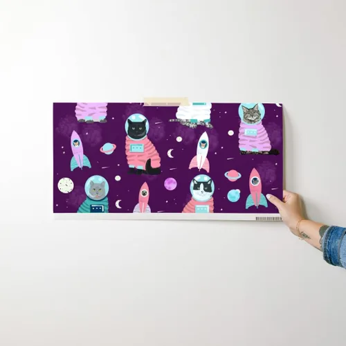 Vista 7 de Muestro de papel tapiz extraíble – Gatos espaciales Gato lindo gatito gatito púrpura mascota Retrato personalizado pre-pegado papel pintado por