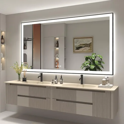 Vista 29 de SMIROR Espejo de baño LED con luces de 22" x 30", espejo de tocador rectangular redondeado iluminado para pared, iluminado frontal y retroiluminado