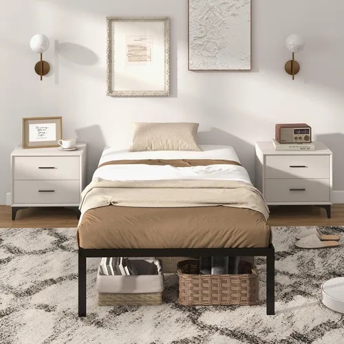 Vista 4 de KOMFOTT Base de cama de plataforma metálica de tamaño individual de 14 pulgadas, base de cama metálica resistente con espacio de almacenamiento