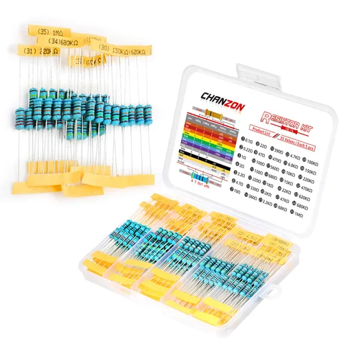 Vista 9 de Chanzon 60 valores 1/4W (0.25 vatios) Kit de resistencias fijas de película metálica 300 piezas 1R-4.7MR Ω ohmios ±1% Tolerancia 0.01 MF