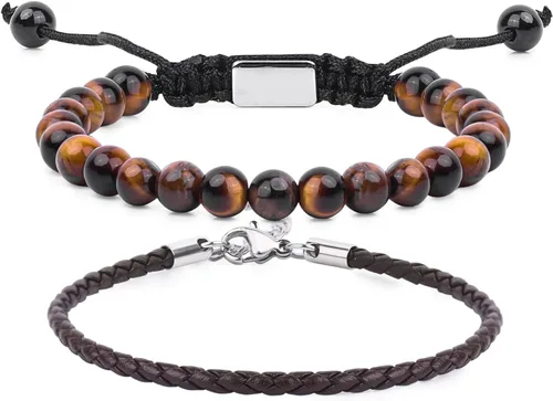 Vista 8 de Pulseras de cuentas negras para hombres y niños: 0.236 in de obsidiana ónix cuentas de lava para hombre conjunto de pulseras para hombre - Genial