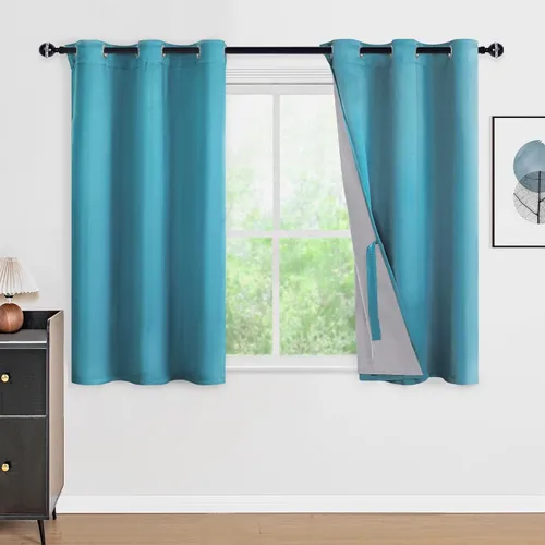 Vista 106 de DWCN - Cortinas 100% opacas para dormitorio con forro negro, cortinas de ventana de doble capa con aislamiento térmico que oscurecen toda la Azul