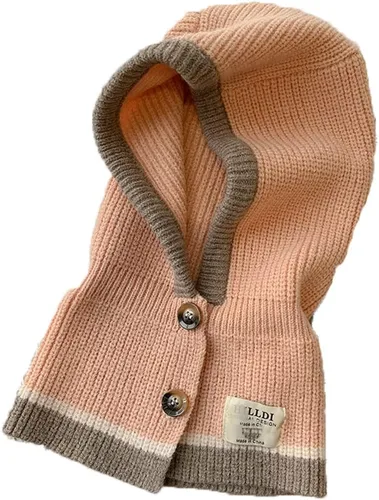 Vista 2 de Sombreros de invierno para mujer, bufanda cálida con capucha, cubierta de cabeza de punto, gorro con botones, calentador de cuello