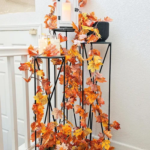 Vista 6 de CQURE Paquete de 18 guirnaldas artificiales de hojas de otoño (106.2 pies en total), guirnalda de otoño hojas de arce para decoración de arco