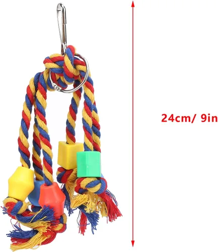 Vista 6 de Zerodis 3 piezas de juguetes para masticar pájaros, periquitos, juguetes de cuerda de algodón coloridos, juguetes de loros, cuentas de cuerda