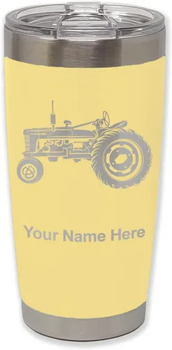 Vista 13 de LaserGram Vaso aislado al vacío de 20 onzas, Old Farm Tractor, grabado personalizado incluido (negro)