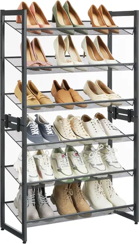 Vista 10 de SONGMICS ULMR03A organizador de zapatos con 3 estantes de metal apilables en dos posiciones (plano e inclinado) para armario, habitación o entrada