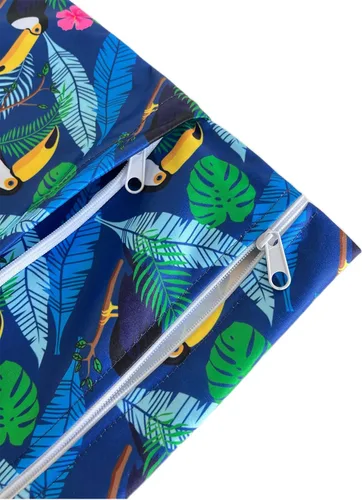 Vista 6 de Bolsa para pañales de tela, 2 bolsas impermeables y reutilizables con bolsillos con cremallera, lavable, reutilizable para viajes, playa, piscina