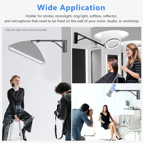 Vista 2 de Anillo de luz de pared con base triangular, 51 pulgadas/51.2 in de longitud, soporte ajustable de rotación flexible de 180°, brazo de brazo