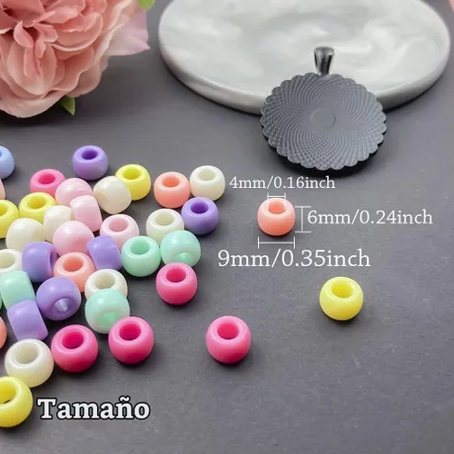 Vista 2 de Cuentas de poni, 300 cuentas acrílicas de arco iris, cuentas espaciadoras de plástico redondas de colores para hacer joyas, manualidades, collares
