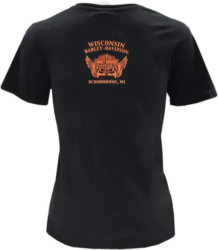 Vista 2 de Harley-Davidson - Camiseta de manga corta con cuello redondo para mujer, color negro