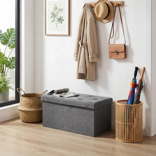 Vista 7 de DUMOS 30 Inch Foldable Storage Ottoman Bench, Gray Ottoman with Storage Grey