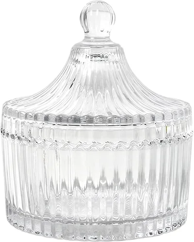 Vista 9 de QUUPY Plato de cristal esmaltado para dulces con tapa en forma de yurta, cuenco de servidor de azúcar de cristal, caja de tarro de galletas