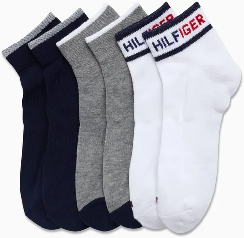 Vista 4 de Tommy Hilfiger Calcetines atléticos para niños, calcetines tobilleros de corte de un cuarto (6 unidades)