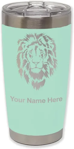 Vista 7 de LaserGram Vaso aislado al vacío de 20 onzas, cabeza de león, grabado personalizado incluido (negro)