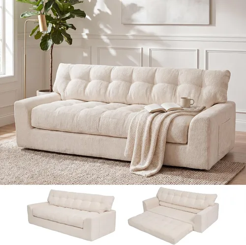 Vista 30 de MONVANE Sofá cama convertible de 55.5 pulgadas, sofá cama 2 en 1 sin hueso con bolsillo de almacenamiento, cómodo sofá de asiento profundo